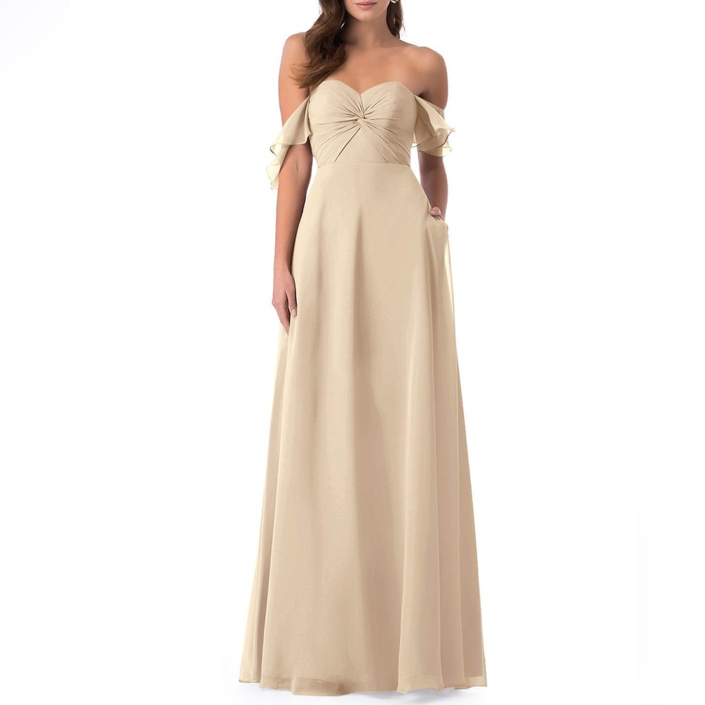 Azazie A-Line Ruched Chiffon Floor-Length Dress Champagne